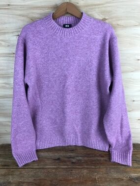 UNIQLO Souffle Yarn Sweater Women's Medium Purple Pink Plush Knit Crew Pullover